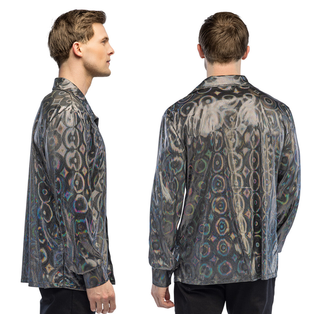 Op deze afbeelding zie je een Kostuums, van het merk Boland. Blouse Lumi Disco Proof Zilver Man