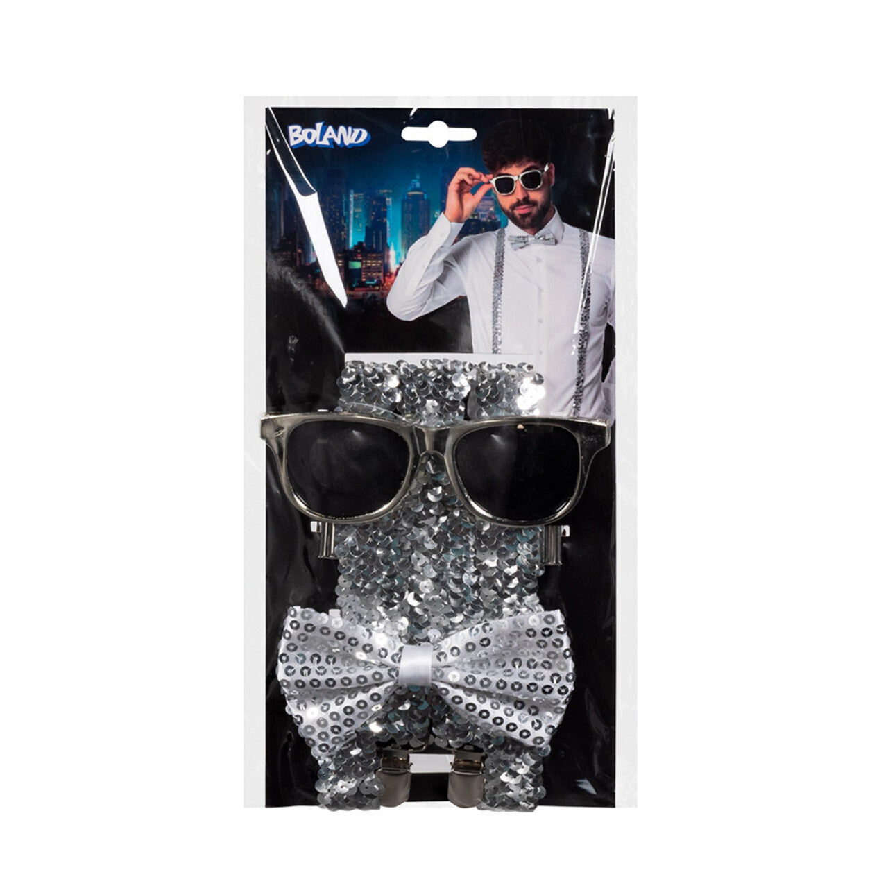 Op deze afbeelding zie je een Accessoires, van het merk Boland. Gentleman Party Pailletten Set Zilver