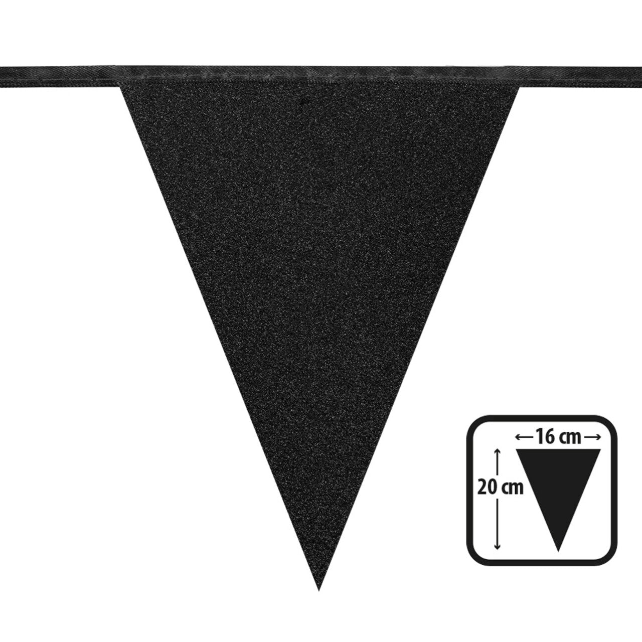 Op deze afbeelding zie je een Decoratie, van het merk Boland. Kartonnen Vlaggenlijn Glitter Zwart