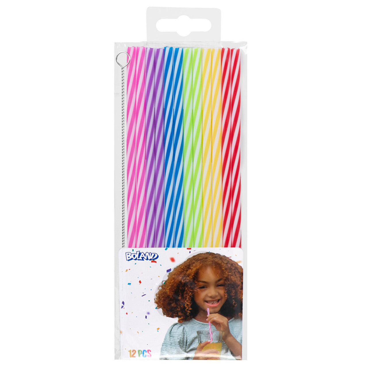 Op deze afbeelding zie je een Decoratie, van het merk Boland. Set 12 Stuks Herbruikbare Plastic Feest Rietjes Met Borsteltje