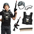 Polizei-S.w.a.t.-Set (Helm, Weste, Schutzbrille, Munitionsgürtel, Waffen) Kostüm für Kinder