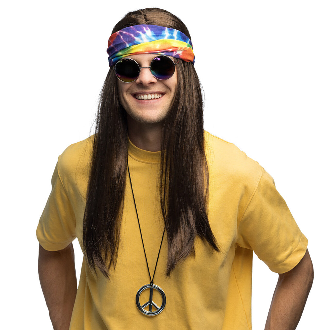 Op deze afbeelding zie je een Accessoires, van het merk Boland. Set Hippie John (Hoofdband, Partybril, Pruik En Ketting)