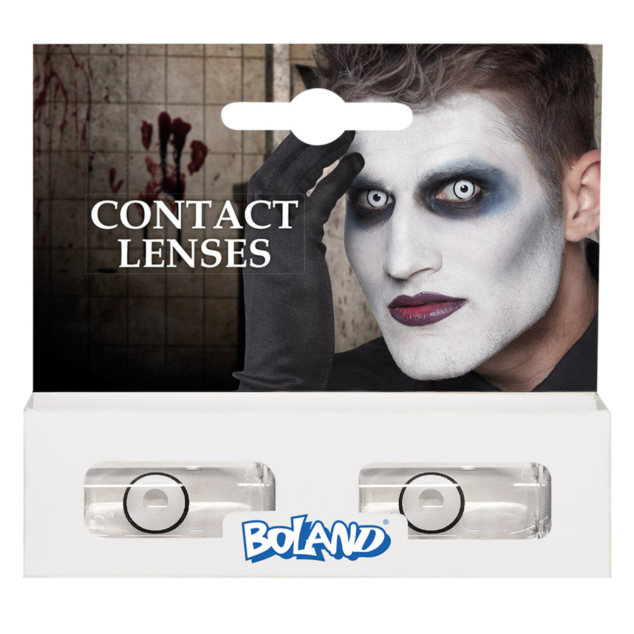 Op deze afbeelding zie je een Accessoires, van het merk Boland. Lenzen Maniac Wit Met Zwarte Rand