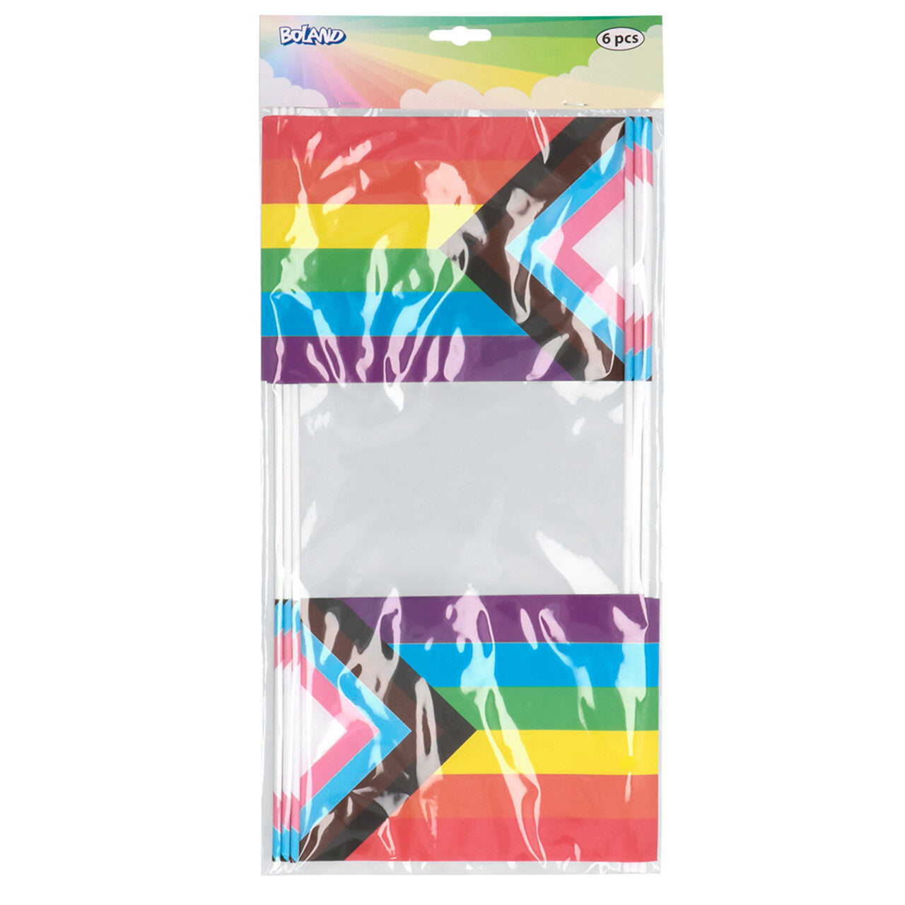 Op deze afbeelding zie je een Decoratie, van het merk Boland. Set 6 Papieren Zwaaivlaggen Rainbow Progress