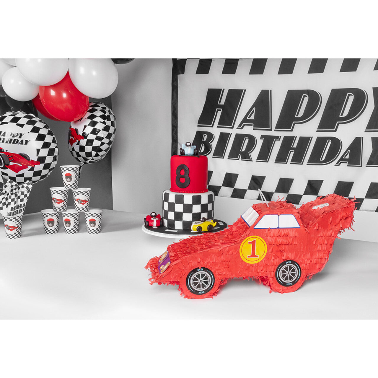 Op deze afbeelding zie je een Decoratie, van het merk Boland. Folieballon Happy Birthday Race Speed