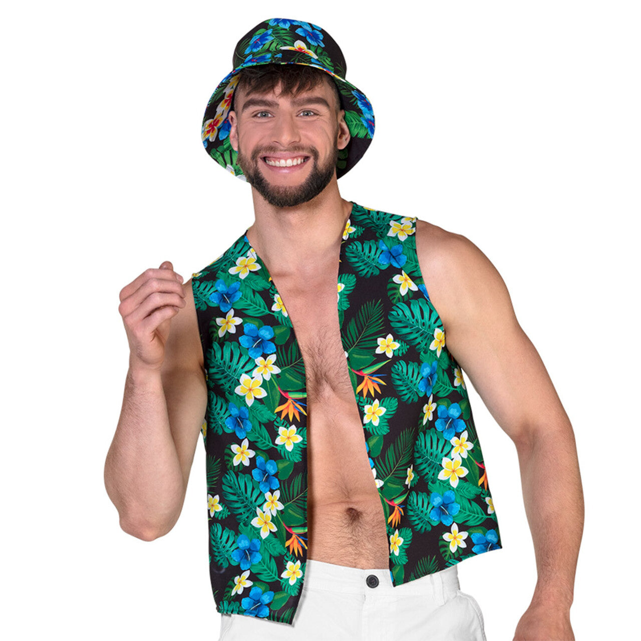 Op deze afbeelding zie je een Kostuums, van het merk Boland. Set Toerist Hawaii Hoed En Vest Man