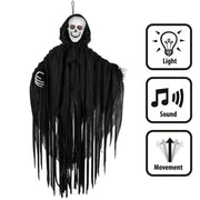 Op deze afbeelding zie je een Decoratie, van het merk Boland. Hangdecoratie Grim Skeleton Reaper Met Licht En Geluid