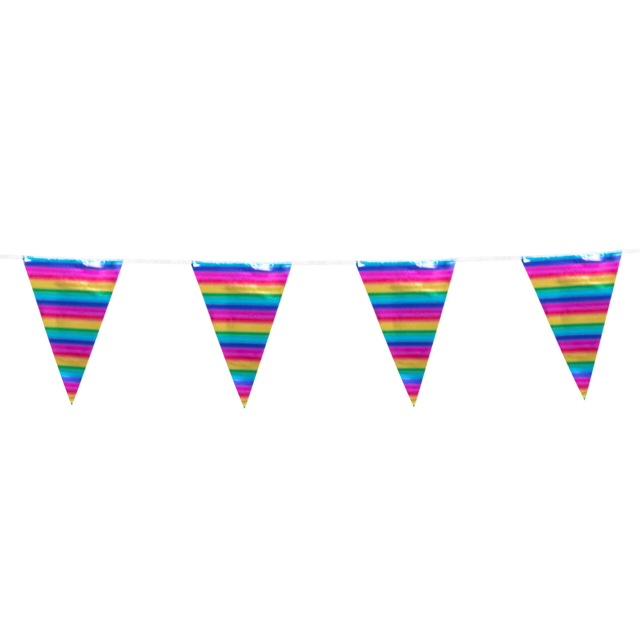 Op deze afbeelding zie je een Decoratie, van het merk Boland. Folie Vlaggenlijn Met Grote Vlaggen Regenboog Streepjes