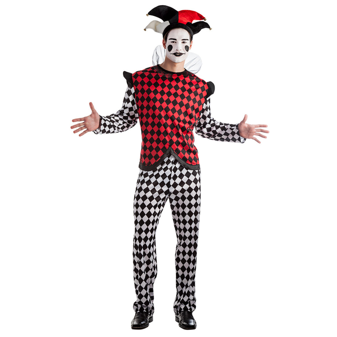 Op deze afbeelding zie je een Kostuums, van het merk Boland. Jester Jake Circus Clown Man Kostuum
