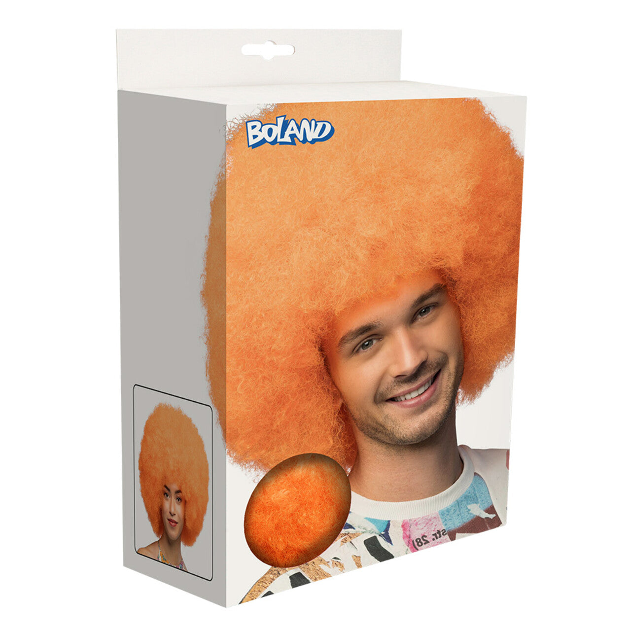 Op deze afbeelding zie je een Accessoires, van het merk Boland. Enorme Krullen Pruik Jaren 60 Oranje