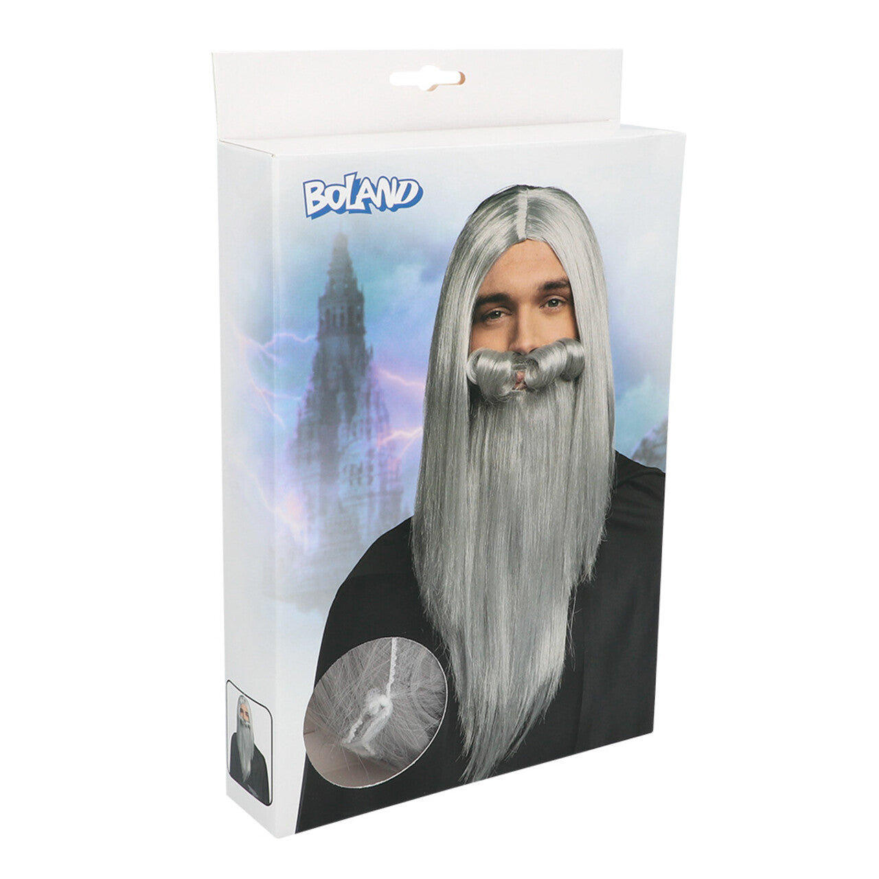 Op deze afbeelding zie je een Accessoires, van het merk Boland. Pruik Merlin De Magiër Met Baard