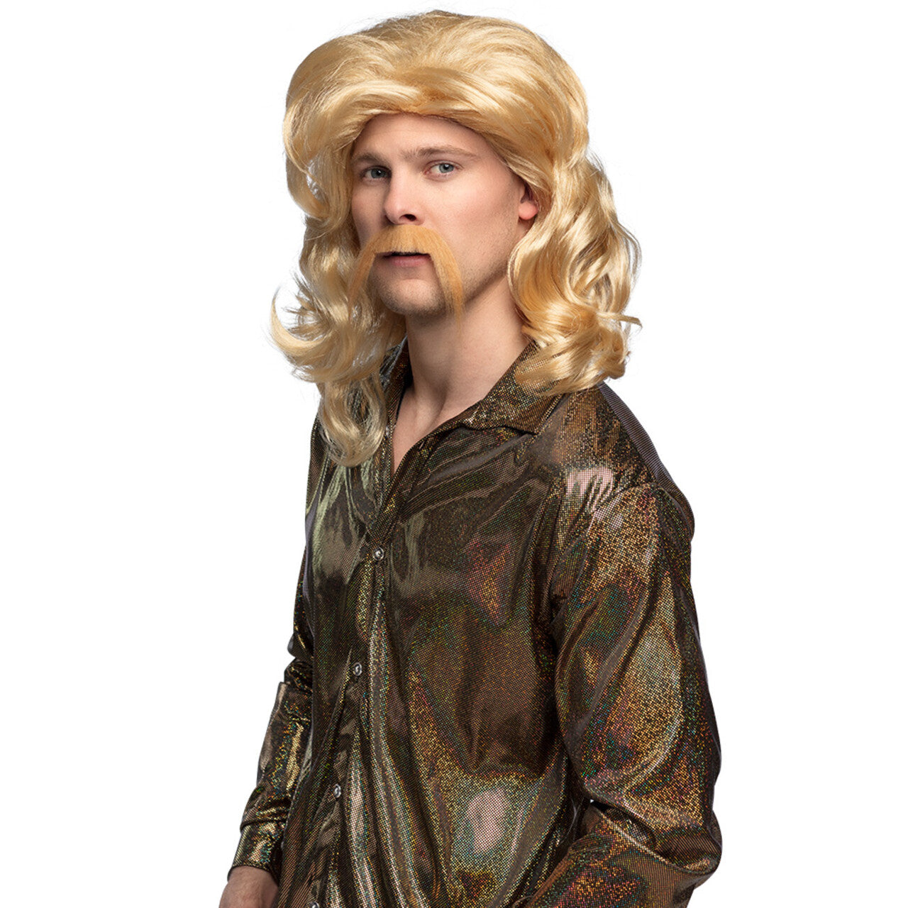 Op deze afbeelding zie je een Accessoires, van het merk Boland. Pruik Barry Blond Met Snor