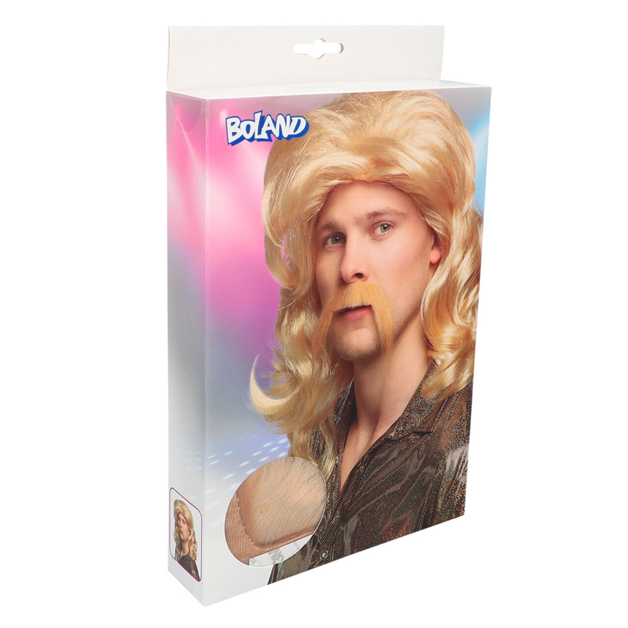 Op deze afbeelding zie je een Accessoires, van het merk Boland. Pruik Barry Blond Met Snor