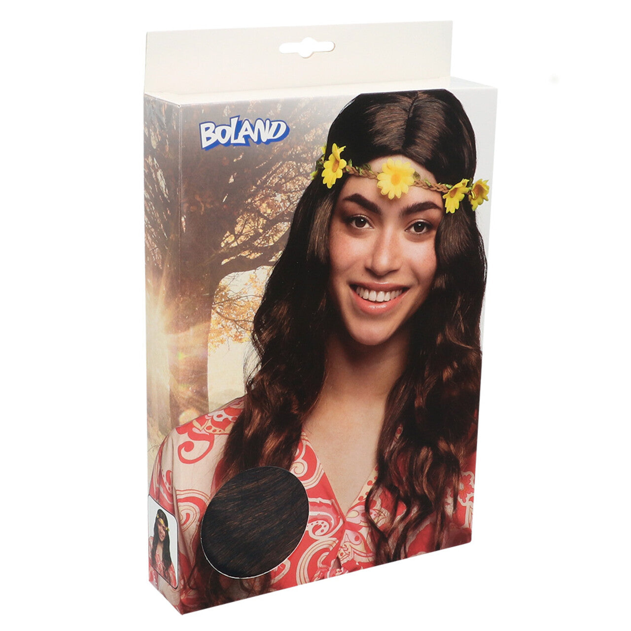 Op deze afbeelding zie je een Accessoires, van het merk Boland. Pruik Joy Zwart / Bruin Met Hoofdband