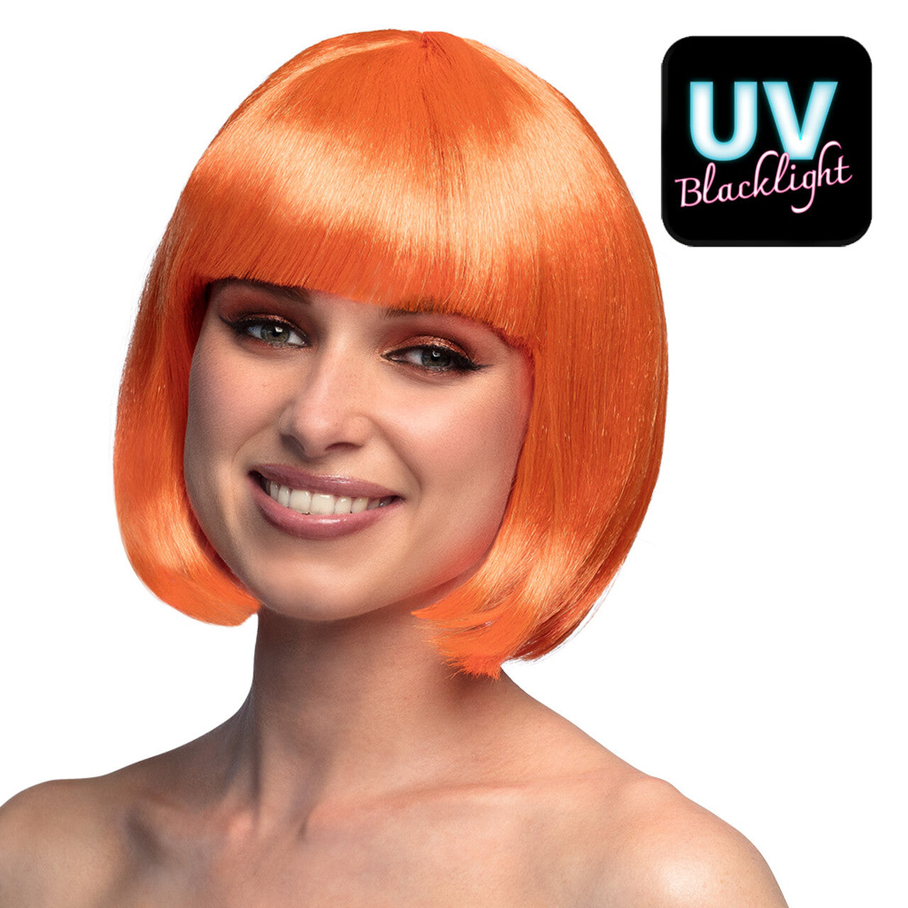 Op deze afbeelding zie je een Accessoires, van het merk Boland. Pruik Cabaret Jaren 20 Bob Oranje Uv
