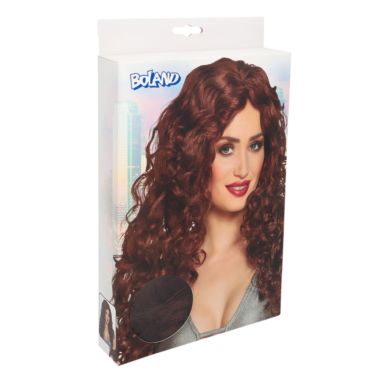 Op deze afbeelding zie je een Accessoires, van het merk Boland. Pruik Bruin Curly Veronica