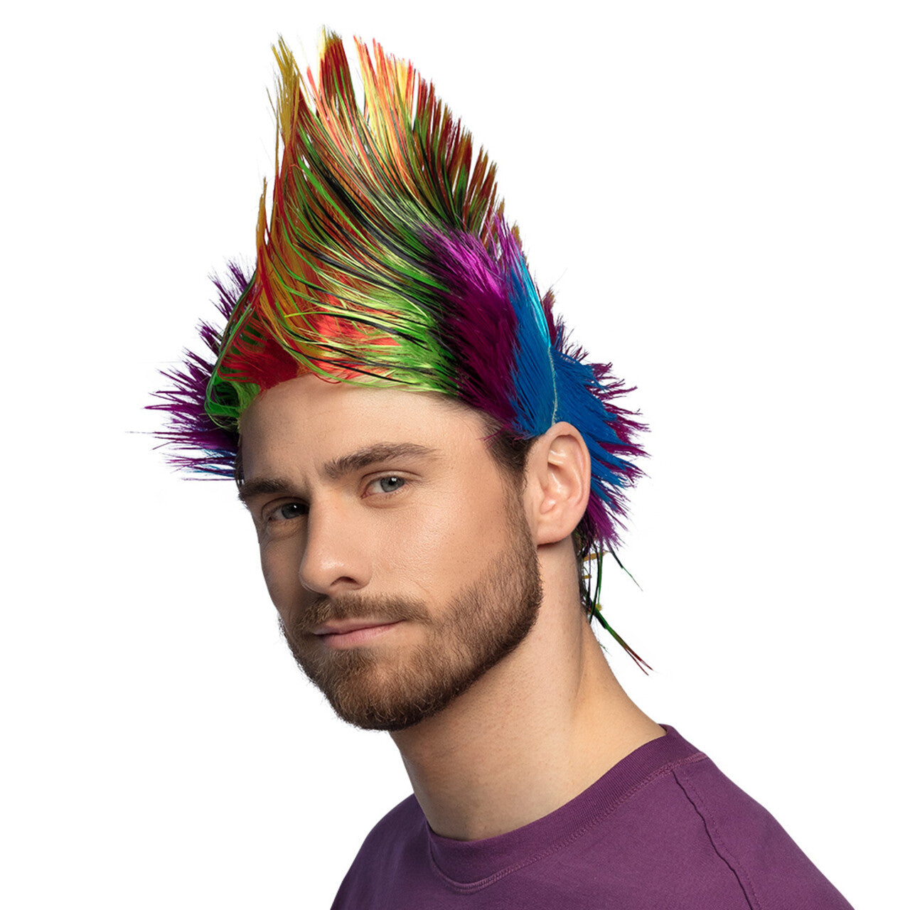 Op deze afbeelding zie je een Accessoires, van het merk Boland. Pruik Rainbow Spiky Mike