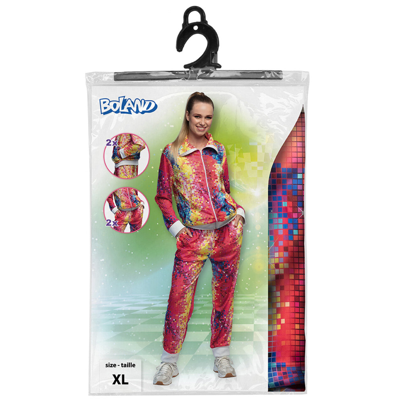 Op deze afbeelding zie je een Kostuums, van het merk Boland. Trainingspak Disco Babe Vrouw Kostuum