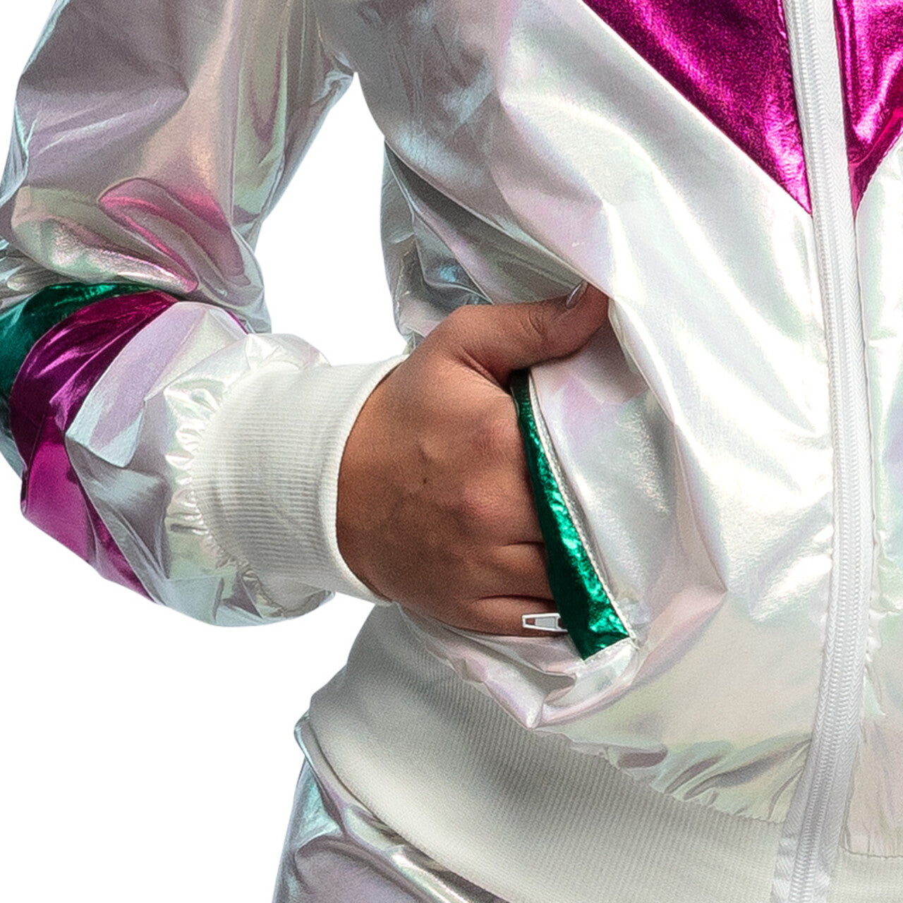 Op deze afbeelding zie je een Kostuums, van het merk Boland. Trainingspak Holographic Babe Vrouw Kostuum