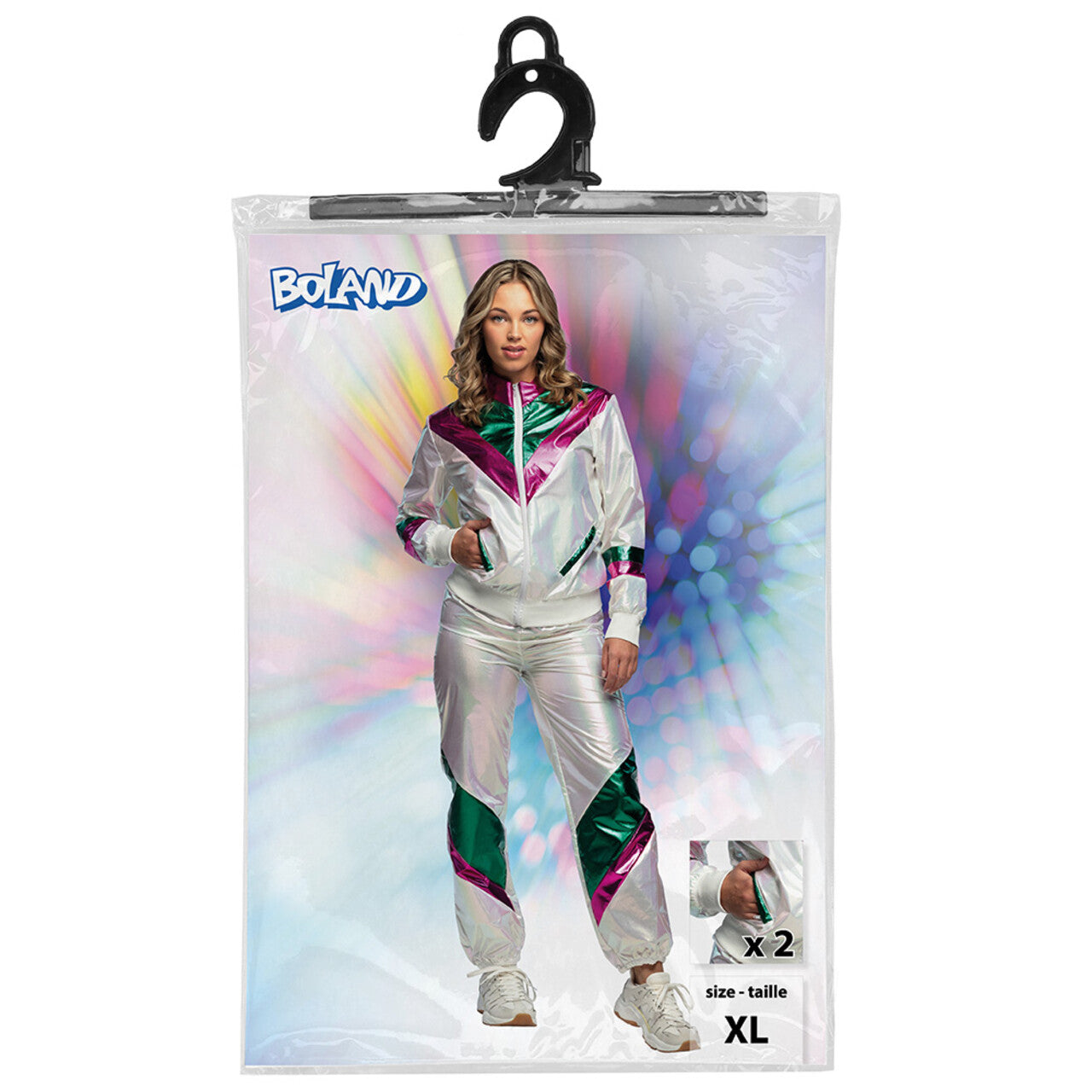 Op deze afbeelding zie je een Kostuums, van het merk Boland. Trainingspak Holographic Babe Vrouw Kostuum