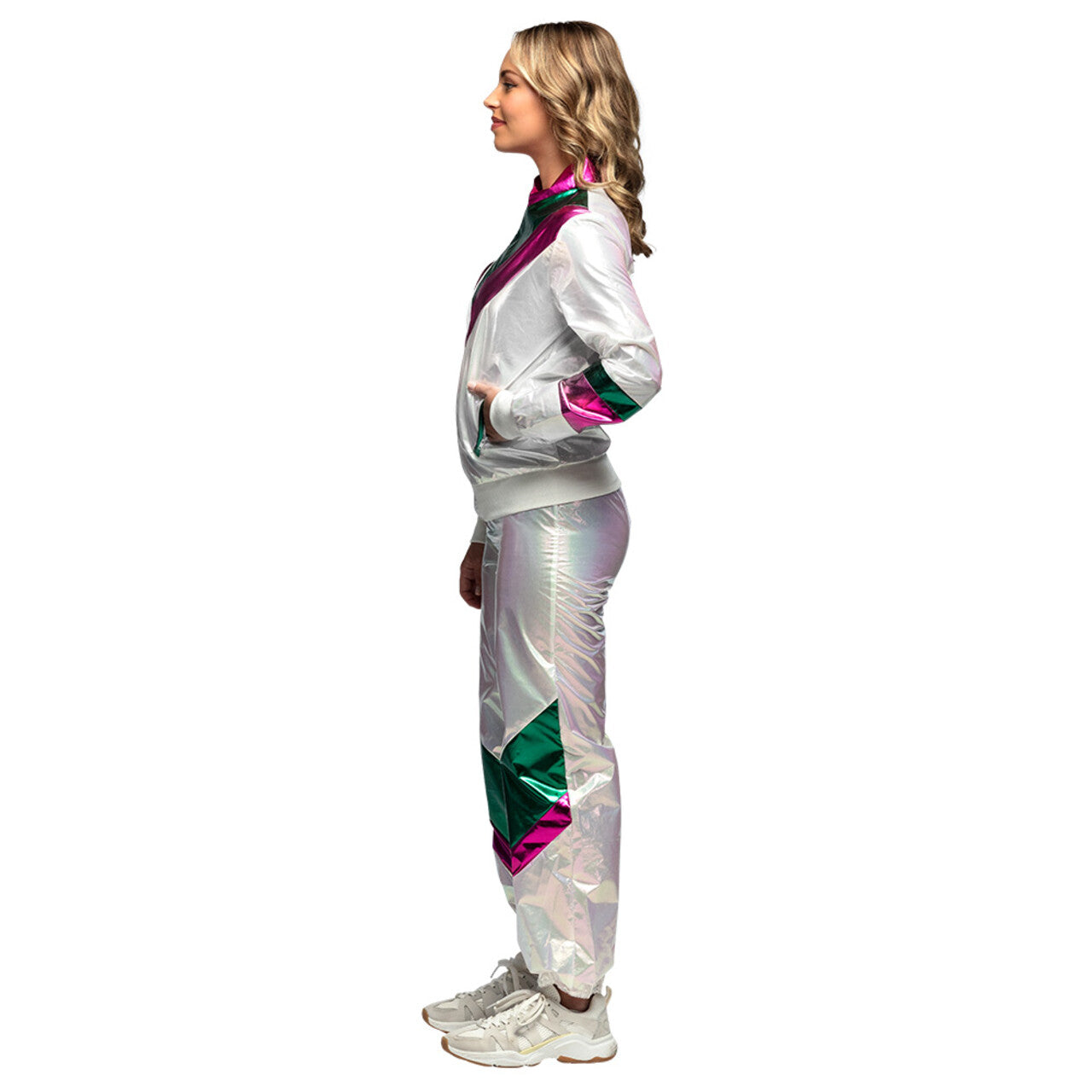 Op deze afbeelding zie je een Kostuums, van het merk Boland. Trainingspak Holographic Babe Vrouw Kostuum