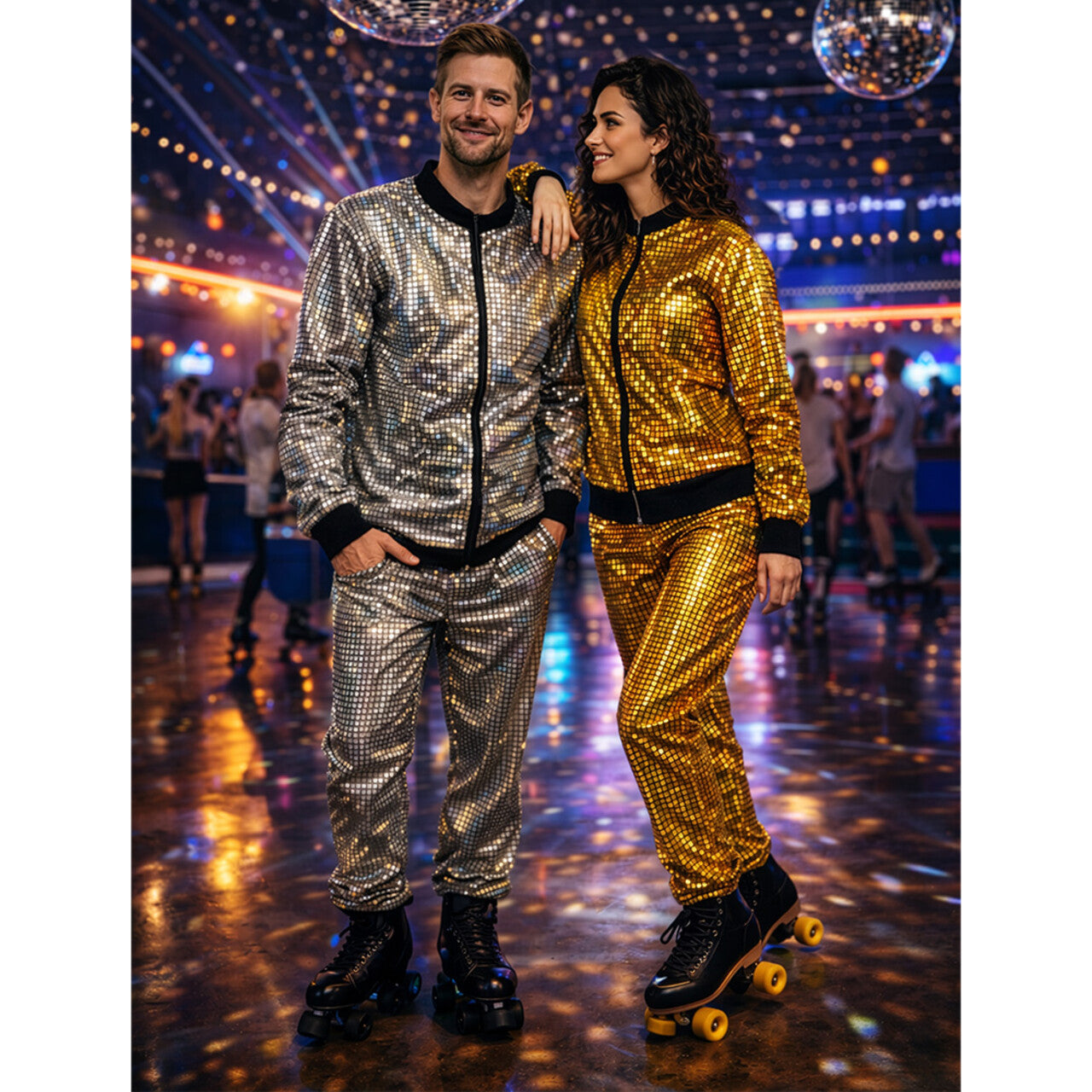 Op deze afbeelding zie je een Kostuums, van het merk Boland. Trainingspak Disco Diamond Babe Goud Vrouw Kostuum