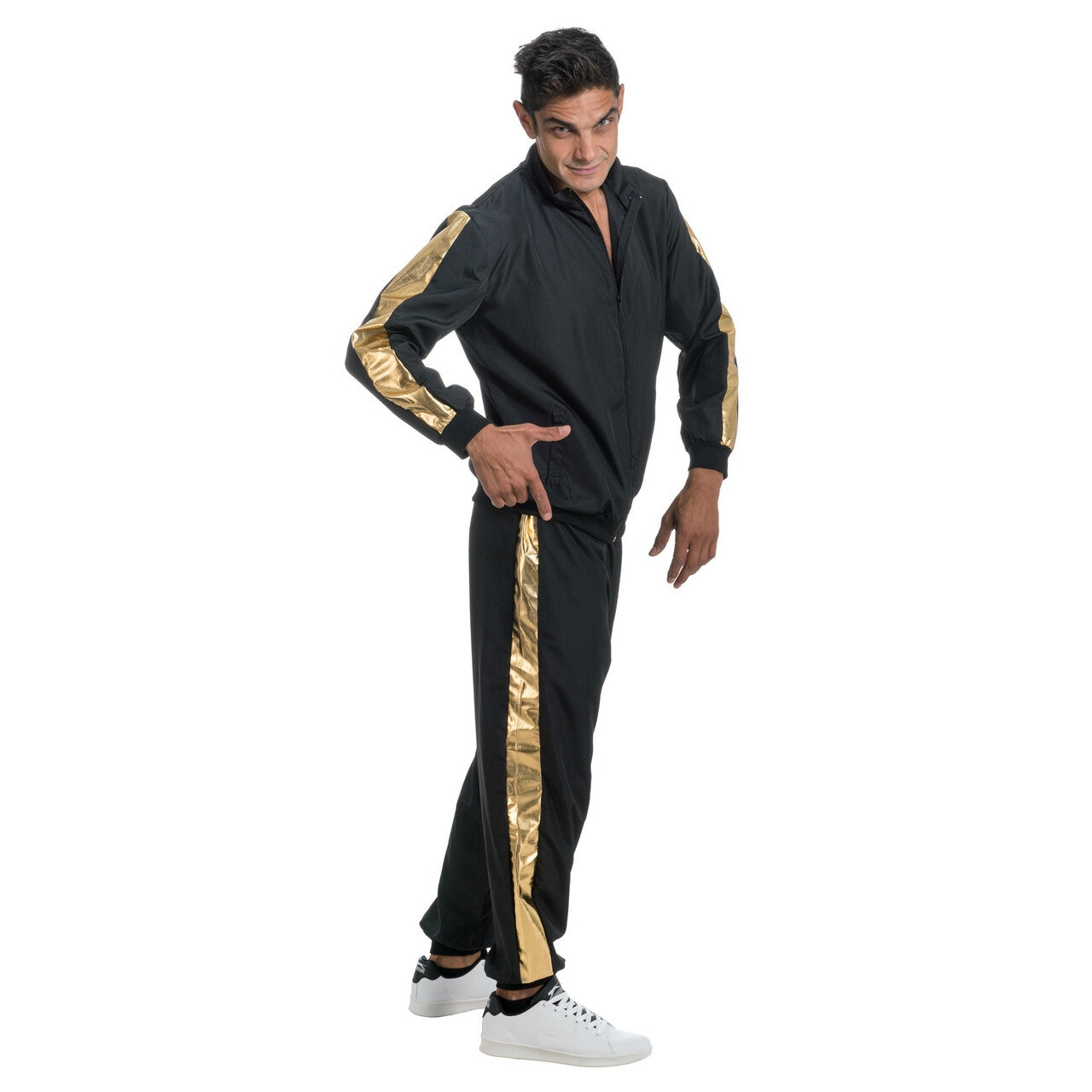 Op deze afbeelding zie je een Kostuums, van het merk Chaks. Rapper Mc Goldstar Man Kostuum