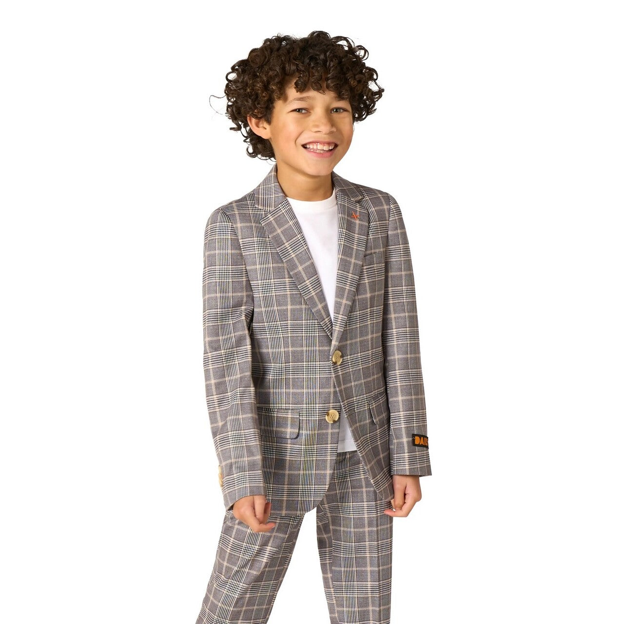 Op deze afbeelding zie je een Kostuums, van het merk Opposuits. Daily Checked Tan Jongen Kostuum