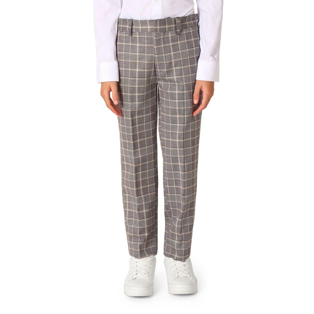 Op deze afbeelding zie je een Kostuums, van het merk Opposuits. Daily Checked Tan Jongen Kostuum
