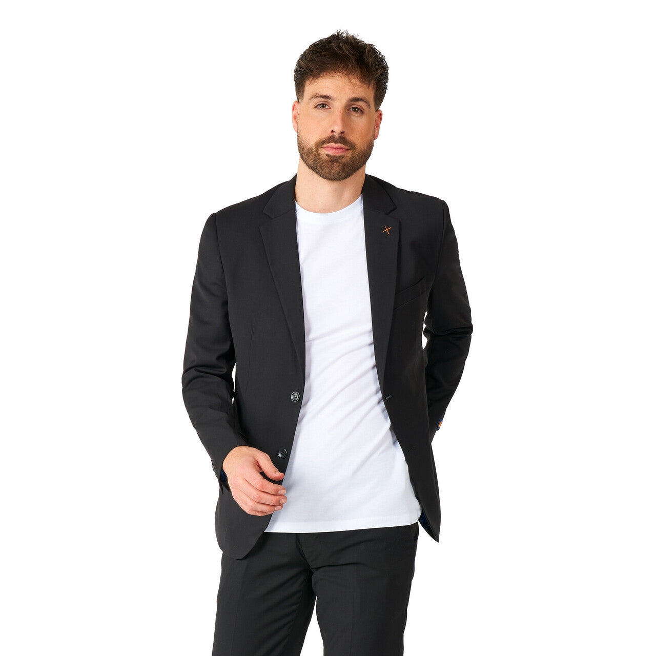 Op deze afbeelding zie je een Kostuums, van het merk Opposuits. Strak In Een Zwart Net Pak Man