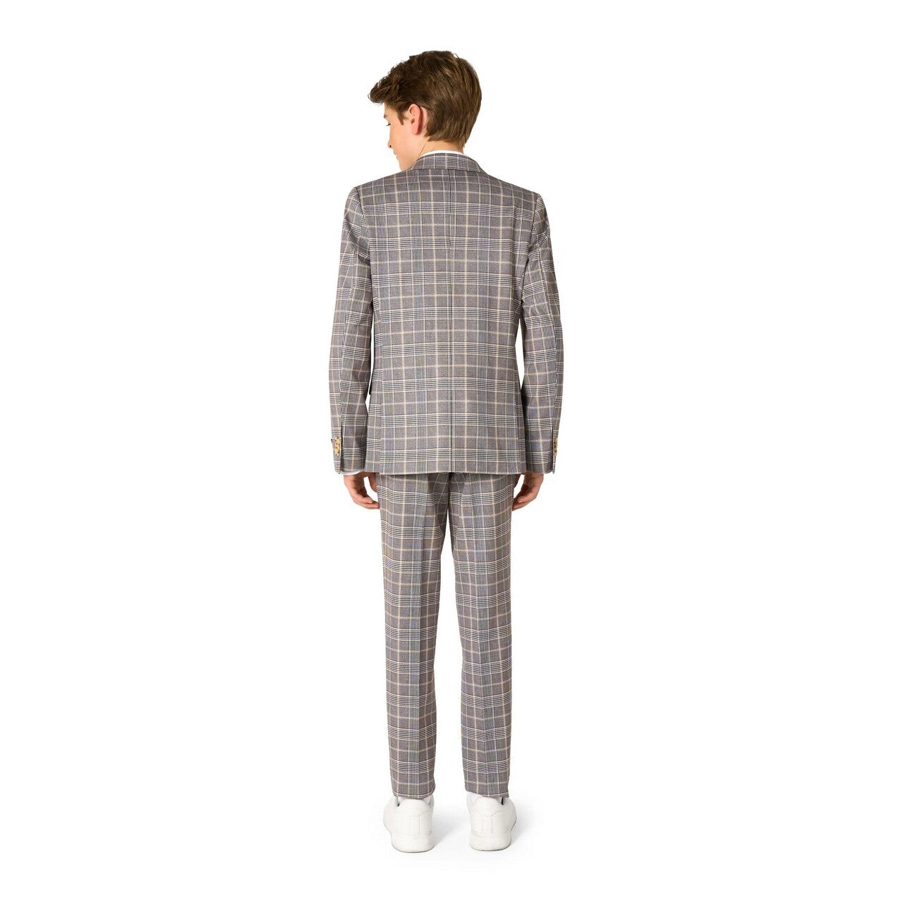 Op deze afbeelding zie je een Kostuums, van het merk Opposuits. Daily Checked Tan Tiener Jongen Kostuum