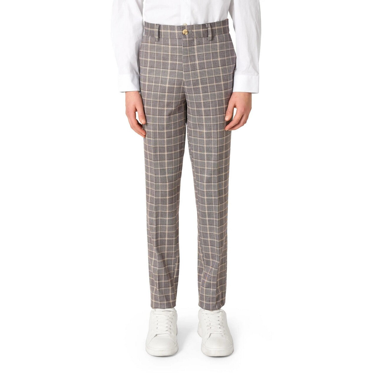 Op deze afbeelding zie je een Kostuums, van het merk Opposuits. Daily Checked Tan Tiener Jongen Kostuum