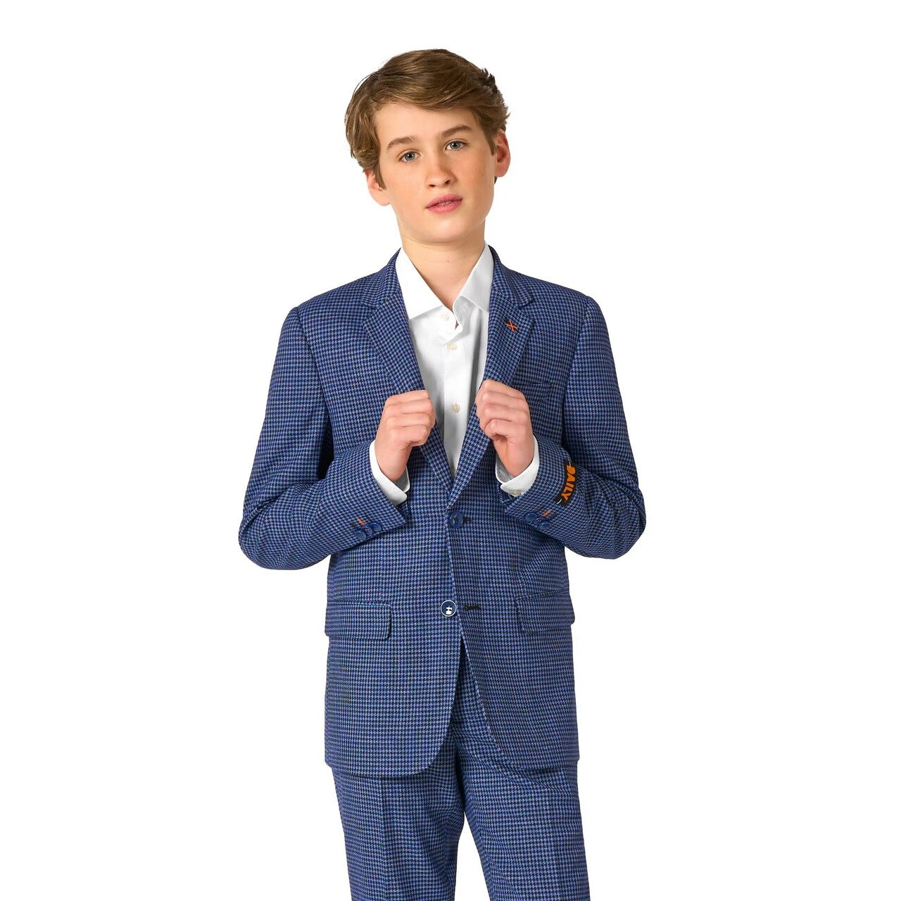 Op deze afbeelding zie je een Kostuums, van het merk Opposuits. Daily Checked Navy Jongen Kostuum