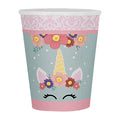 8 Einhorn Pappbecher - Unicorn Flowers