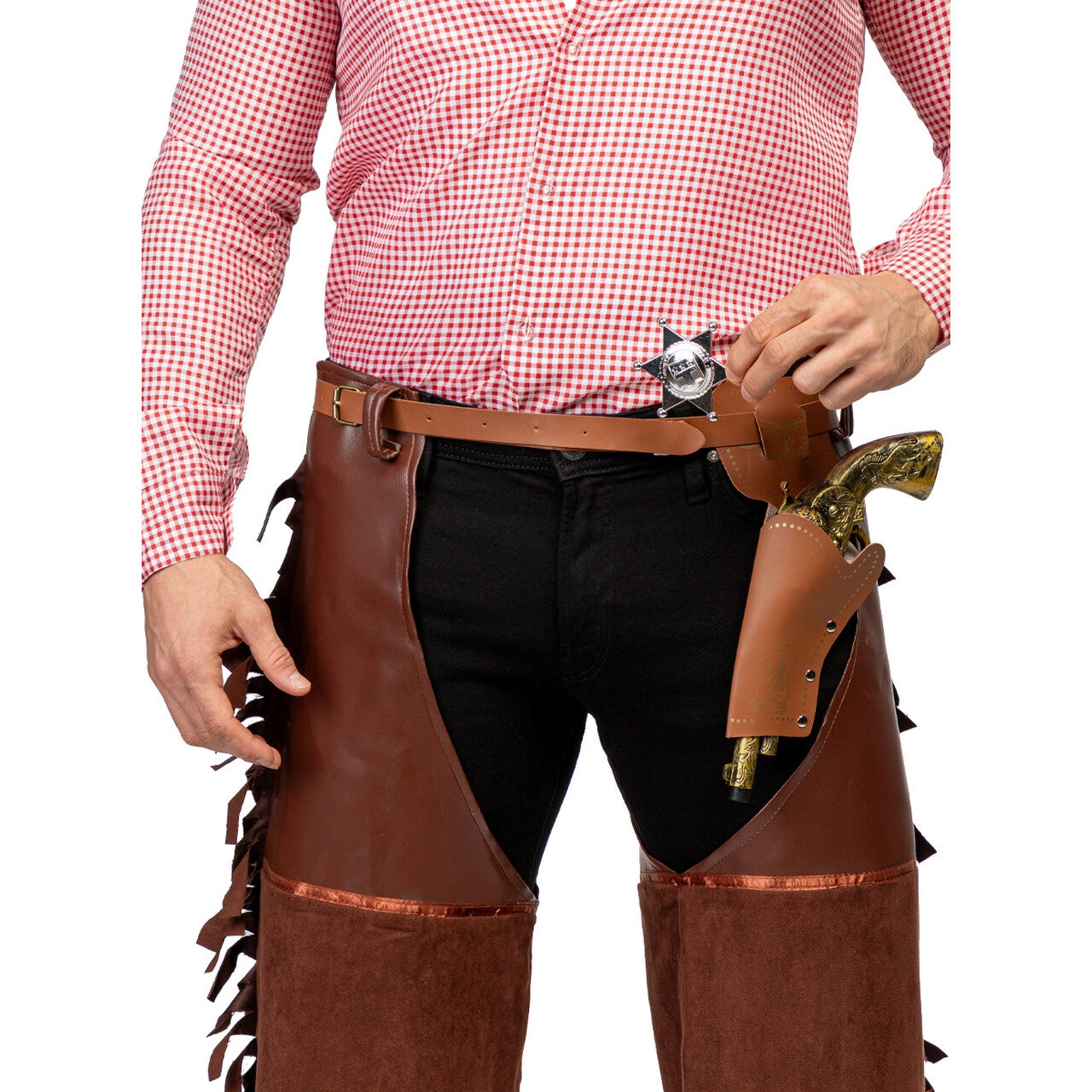 Op deze afbeelding zie je een Accessoires, van het merk Funidelia. Lederlook Holster Met Pistool Voor Sheriff Of Cowboy