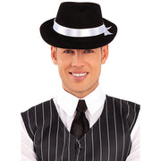 Op deze afbeelding zie je een Accessoires, van het merk Funidelia. Zwarte Gangster Maffia Hoed Met Wit Lint
