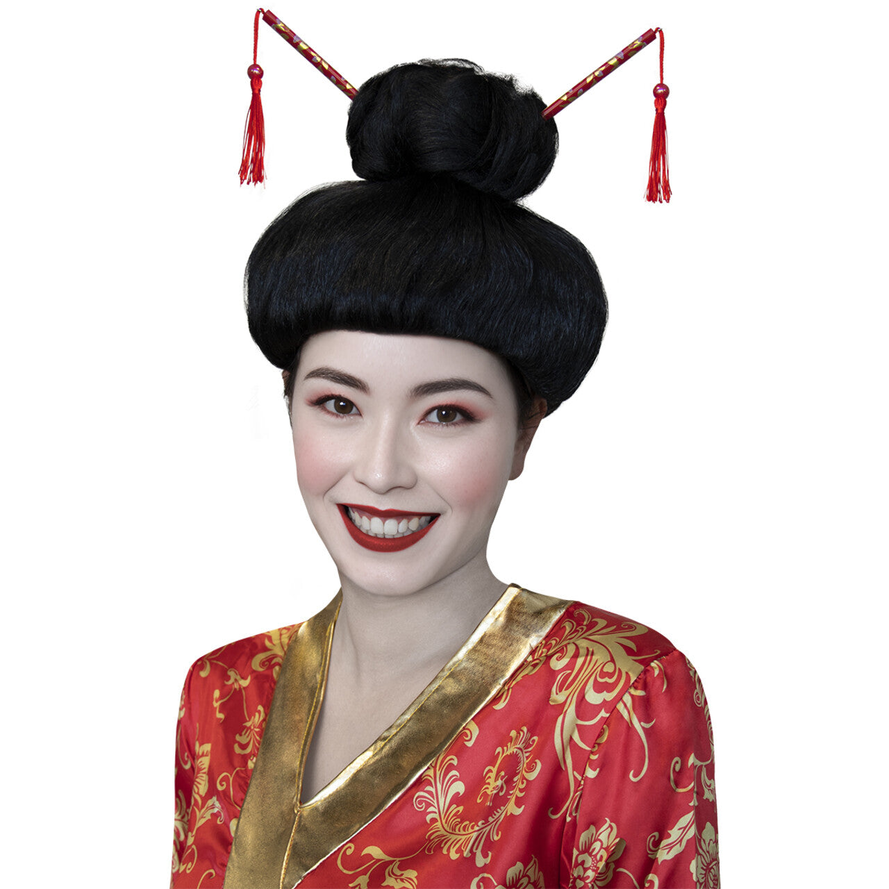 Op deze afbeelding zie je een Kostuums, van het merk Funidelia. Geisha Pruik Vrouw Kostuum