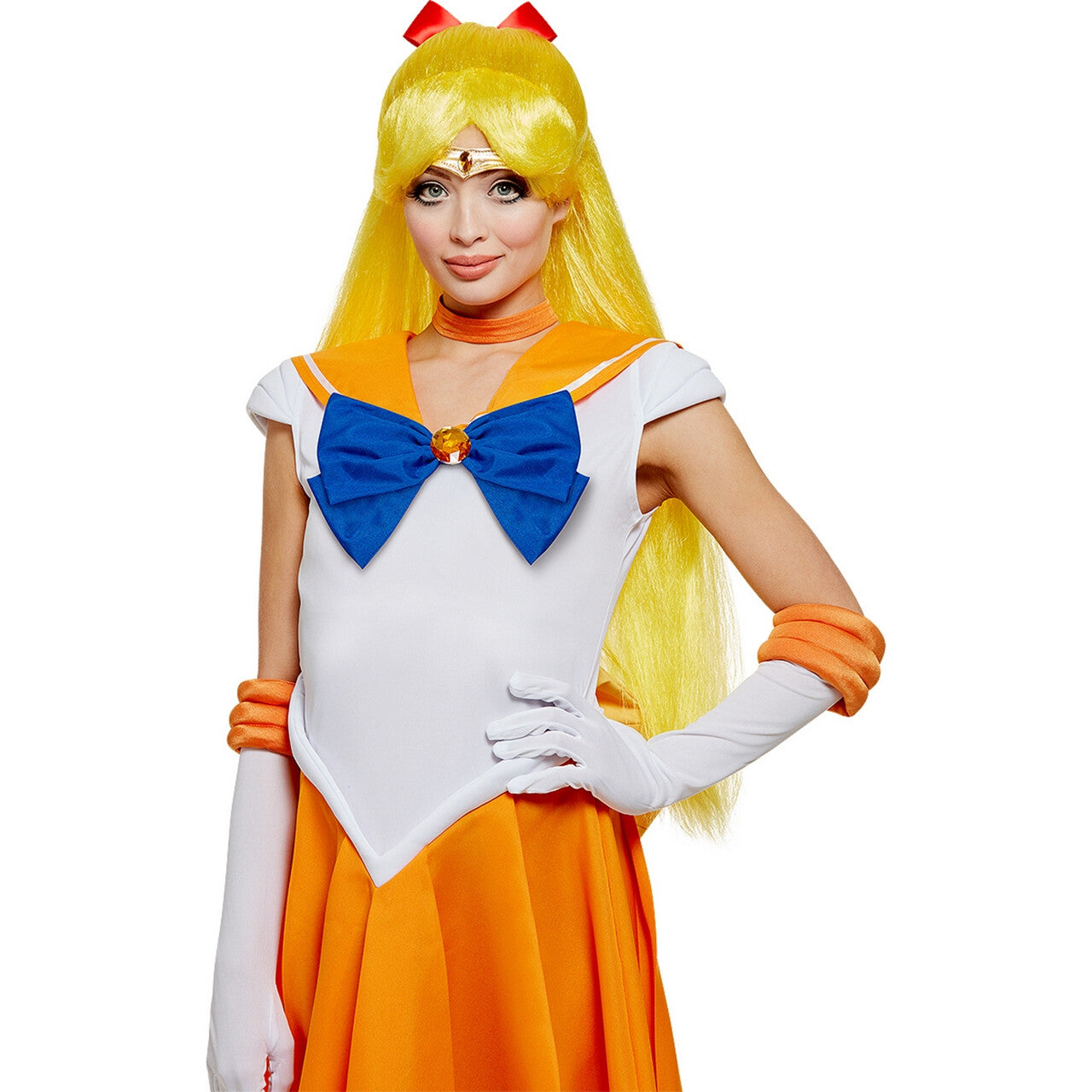 Op deze afbeelding zie je een Accessoires, van het merk Funidelia. Sailor Moon Pruik Geel Met Strik