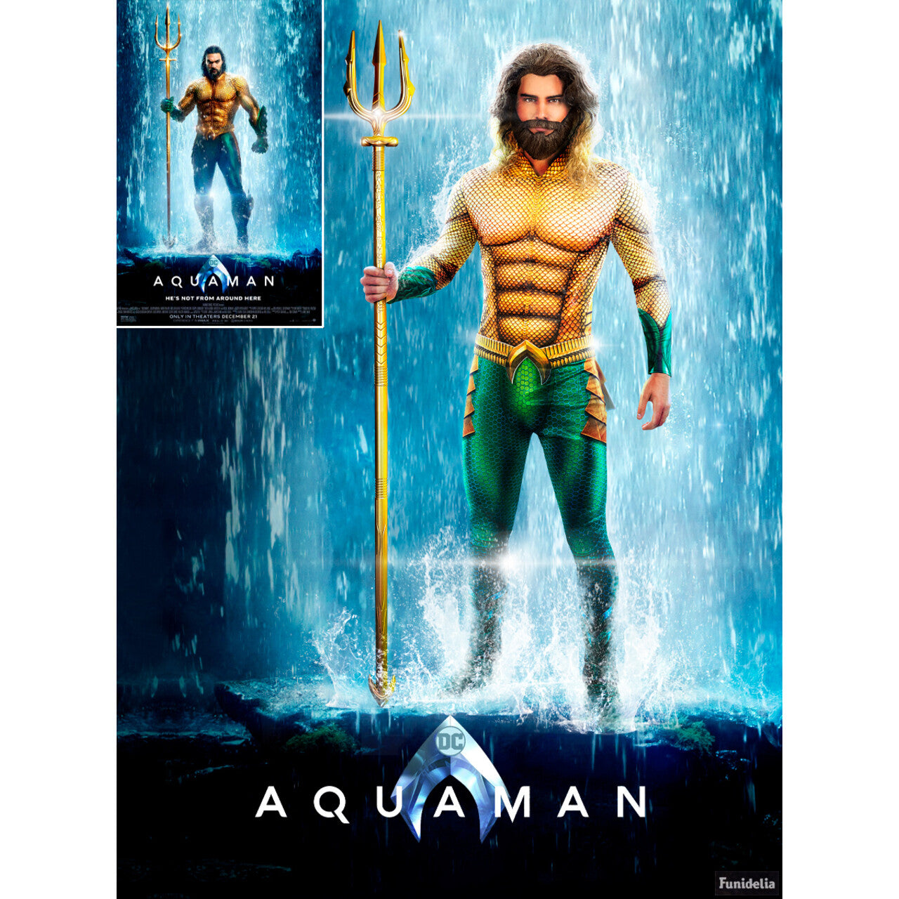 Op deze afbeelding zie je een Kostuums, van het merk Funidelia. Aquaman Jason Kostuum