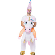Op deze afbeelding zie je een Kostuums, van het merk Funidelia. Op De Rug Van Een Opblaasbare Fantasia Eenhoorn Kostuum