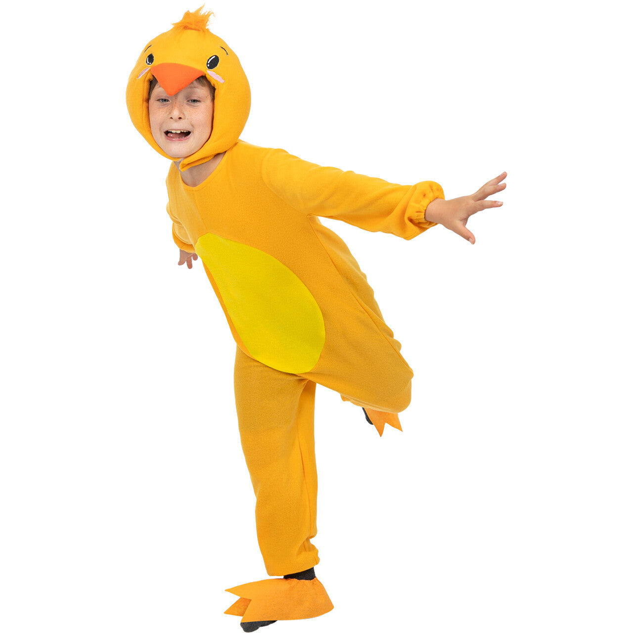 Op deze afbeelding zie je een Kostuums, van het merk Funidelia. Geel Piep Kuiken Kind Kostuum