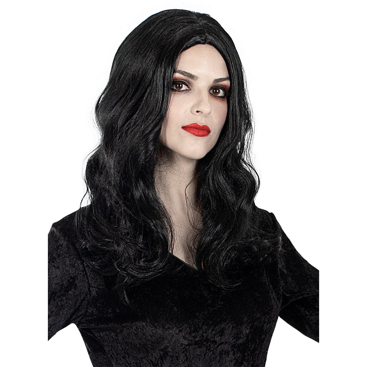 Op deze afbeelding zie je een Accessoires, van het merk Funidelia. Morticia Addams Pruik Zwart The Addams Family