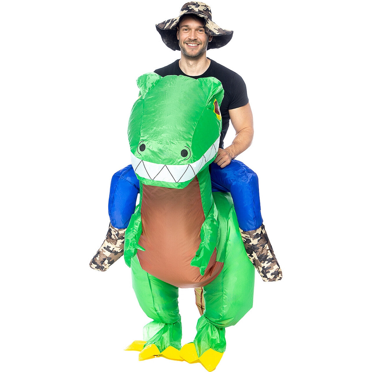 Op deze afbeelding zie je een Kostuums, van het merk Funidelia. Opblaasbare Op De Rug Van Een Dino Kostuum