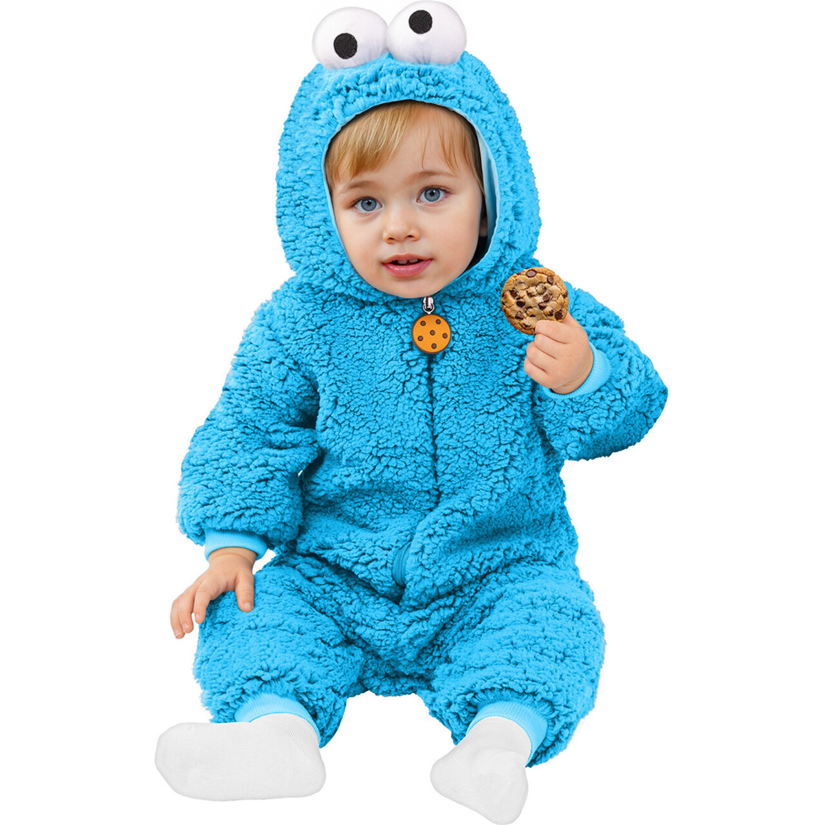Op deze afbeelding zie je een Kostuums, van het merk Funidelia. Hungry Cookie Monster Sesamstraat Kind Kostuum