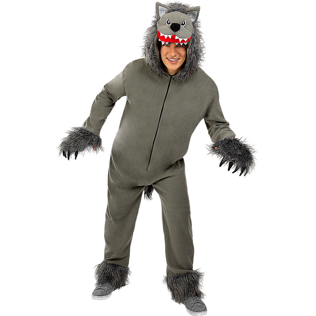 Op deze afbeelding zie je een Kostuums, van het merk Funidelia. Grijze Gemene Wolf Kostuum
