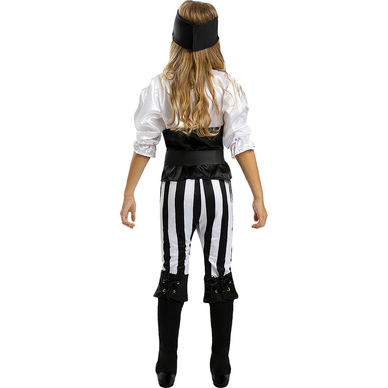 Op deze afbeelding zie je een Kostuums, van het merk Funidelia. Onverschrokken Zwart-Wit Gestreept Piraten Meisje Kostuum