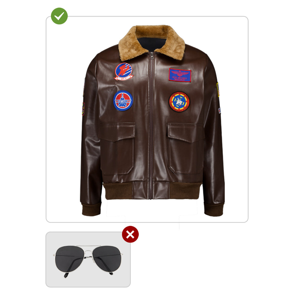 Op deze afbeelding zie je een Kostuums, van het merk Funidelia. Stoere Bruine Top Gun Aviator Jas Man