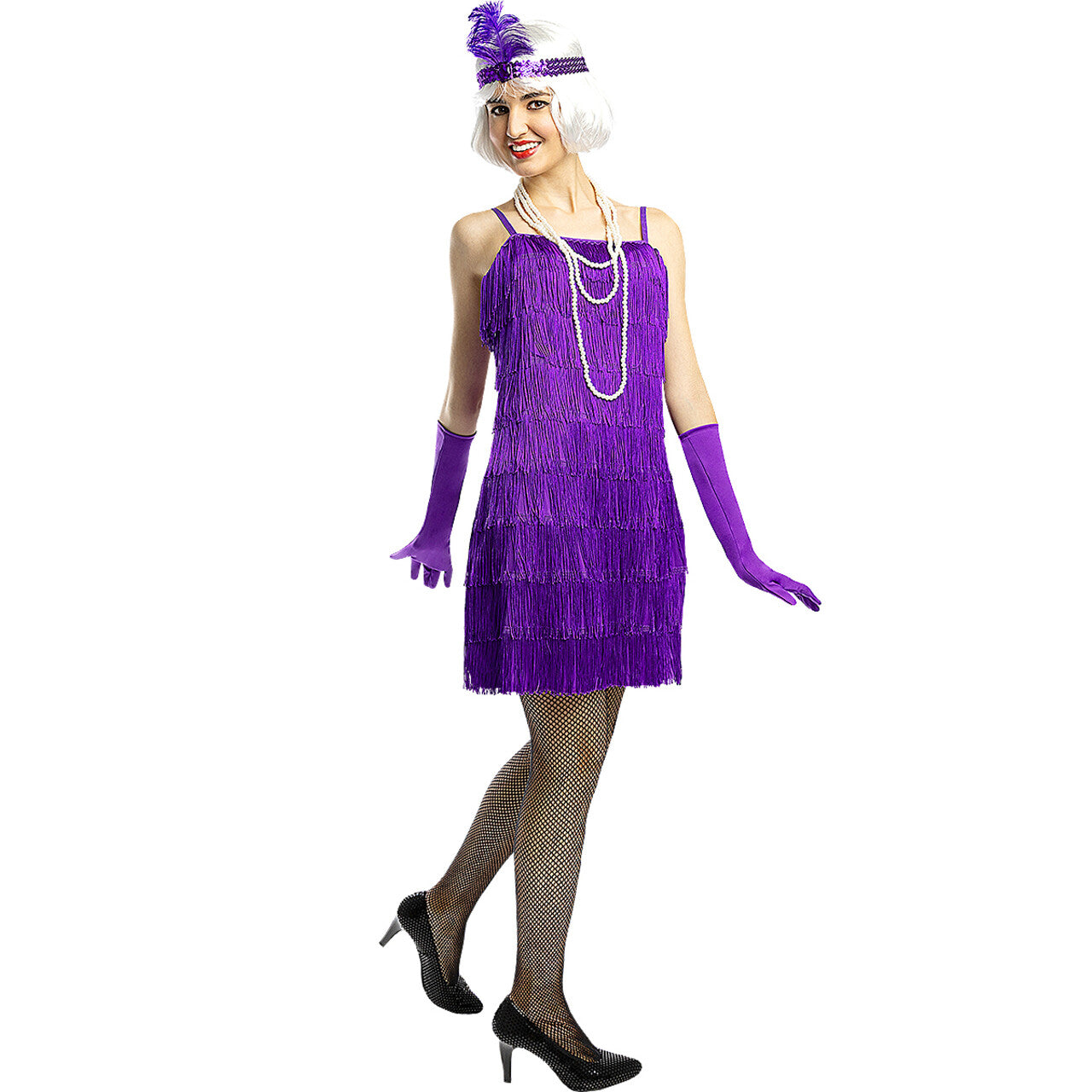 Op deze afbeelding zie je een Kostuums, van het merk Funidelia. Jaren 20 Paarse Flapper Violetta Vrouw Kostuum