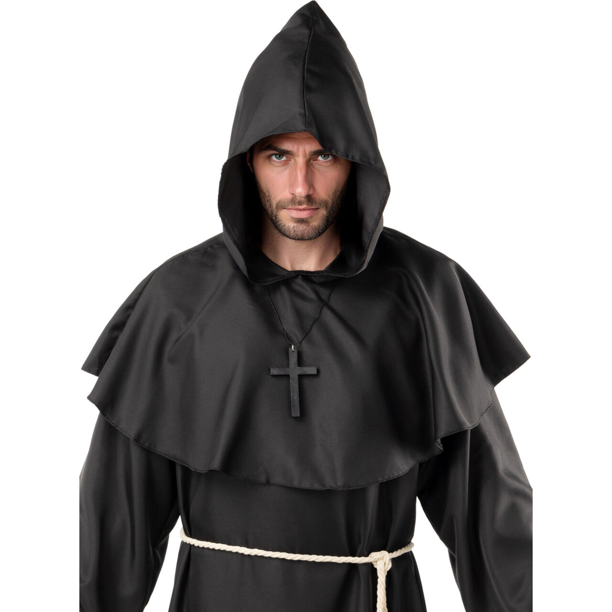 Op deze afbeelding zie je een Kostuums, van het merk Funidelia. Deluxe Zwarte Monnik Unisex Kostuum