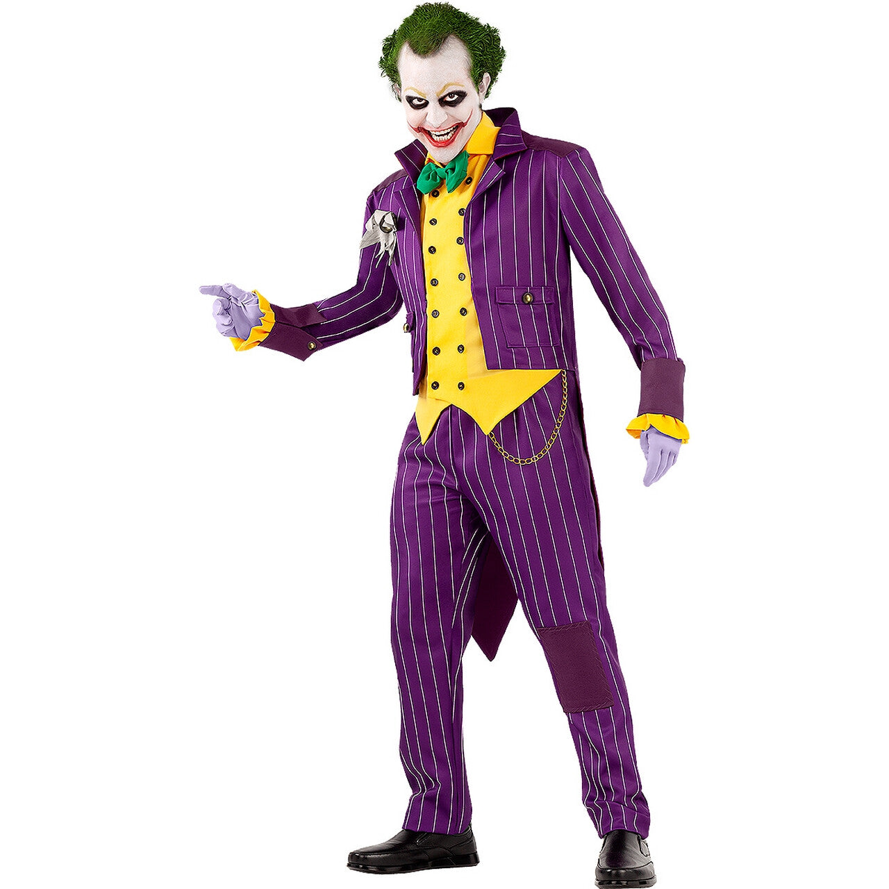 Op deze afbeelding zie je een Kostuums, van het merk Funidelia. Paarse Enorm Grappige Joker Arkham City Man Kostuum